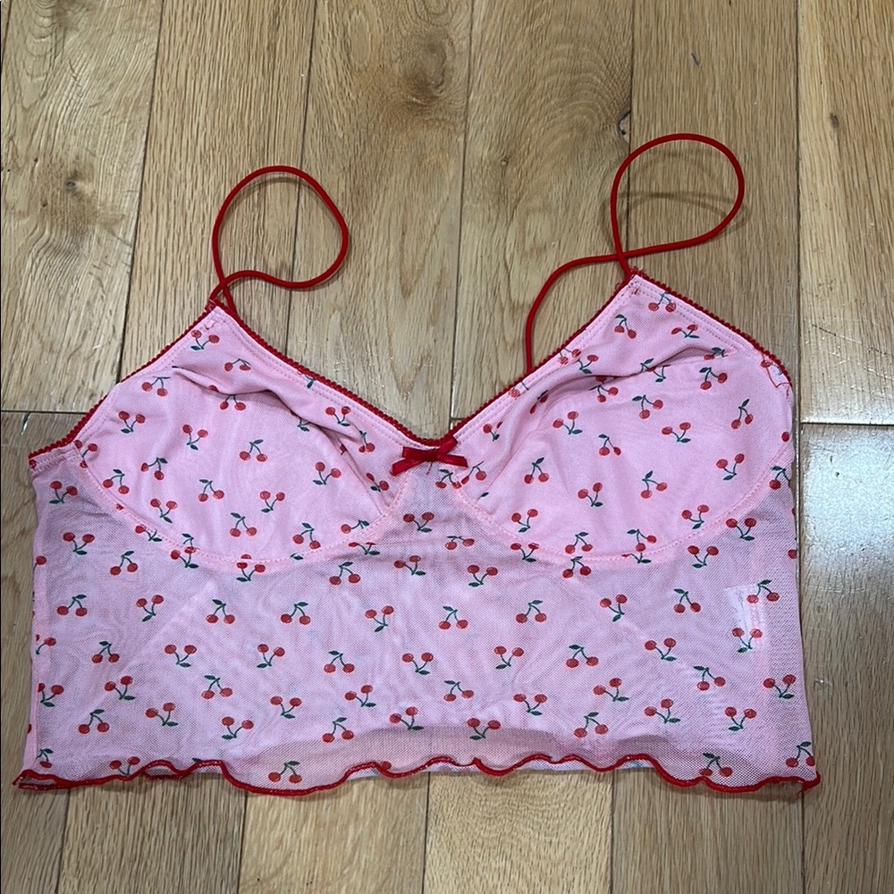 Pink Cherry Print Crop Top